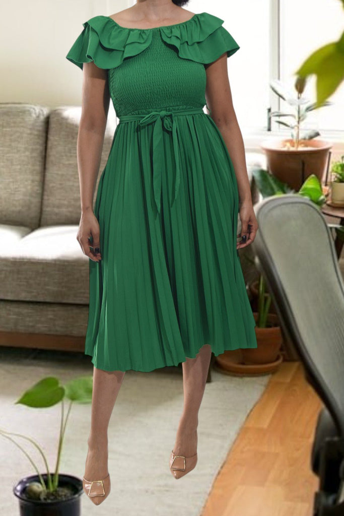 Ladies Green Tie Pleated Dress - StylePhase SA
