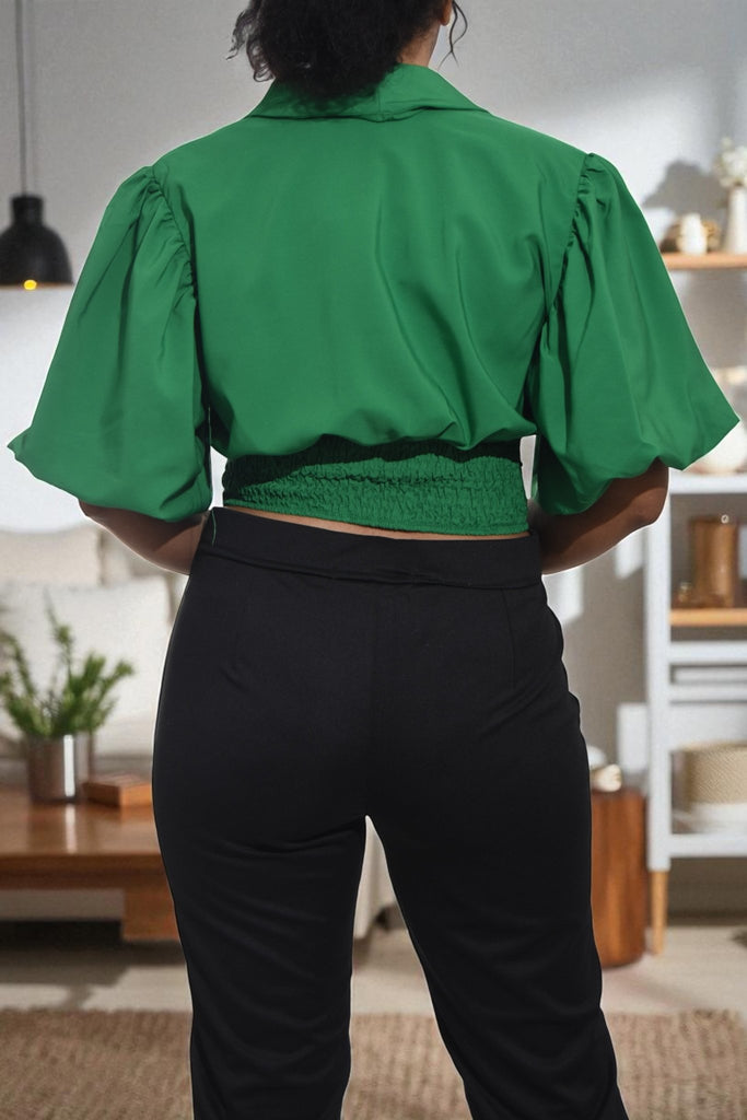Ladies Green V Neck Crop Top - StylePhase SA
