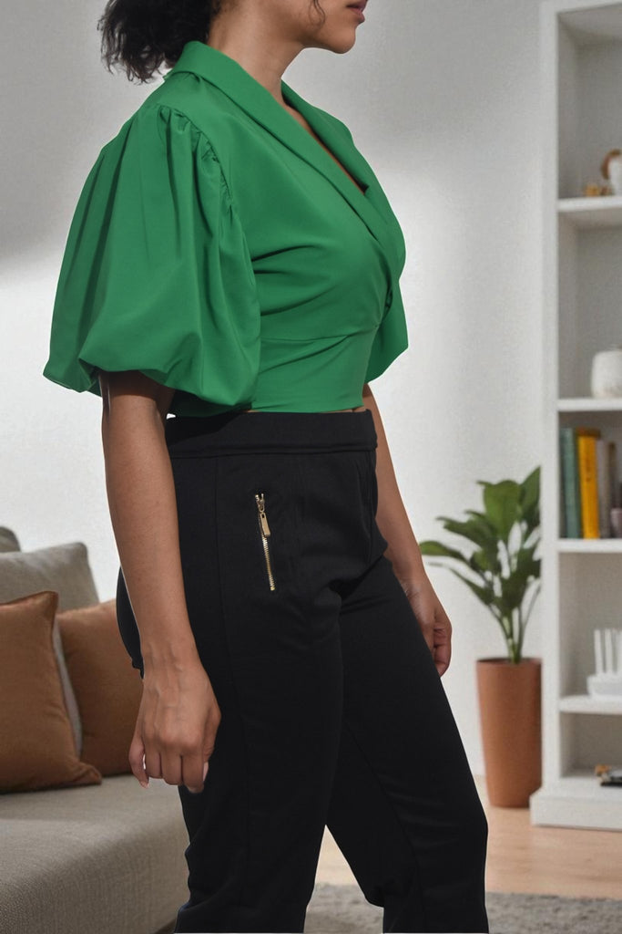 Ladies Green V Neck Crop Top - StylePhase SA