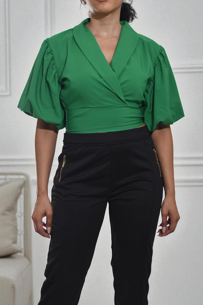 Ladies Green V Neck Crop Top - StylePhase SA