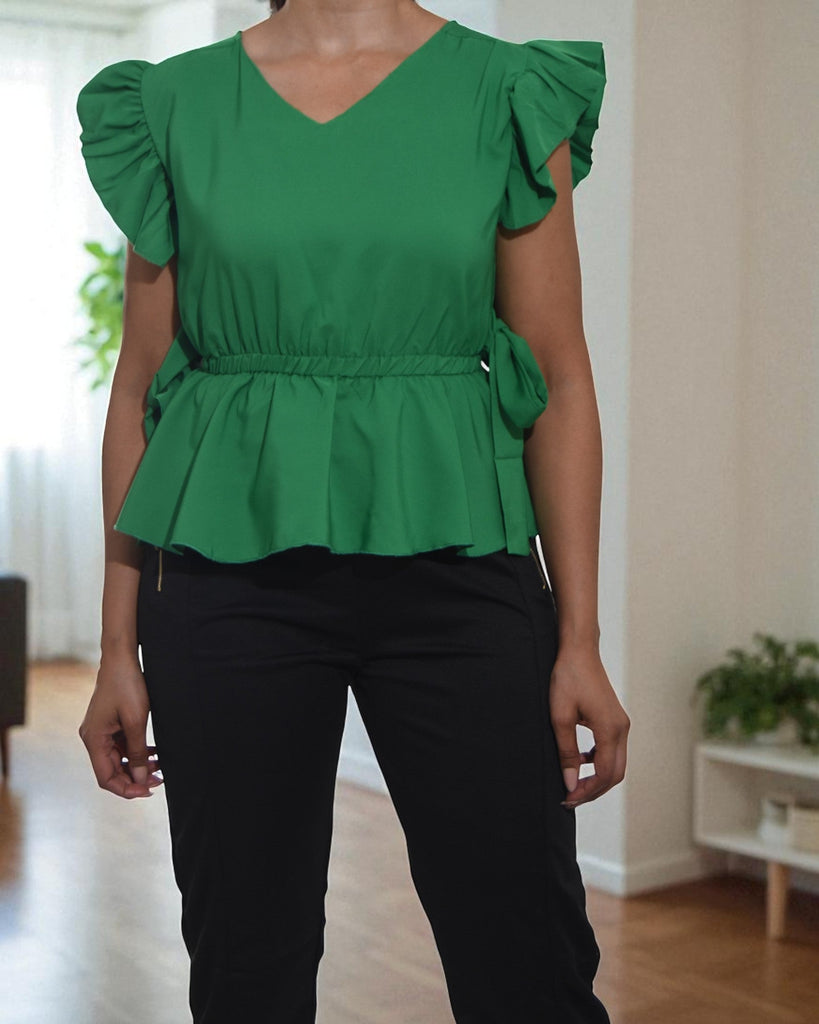 Ladies Green V Neck Side Tie Top - StylePhase SA