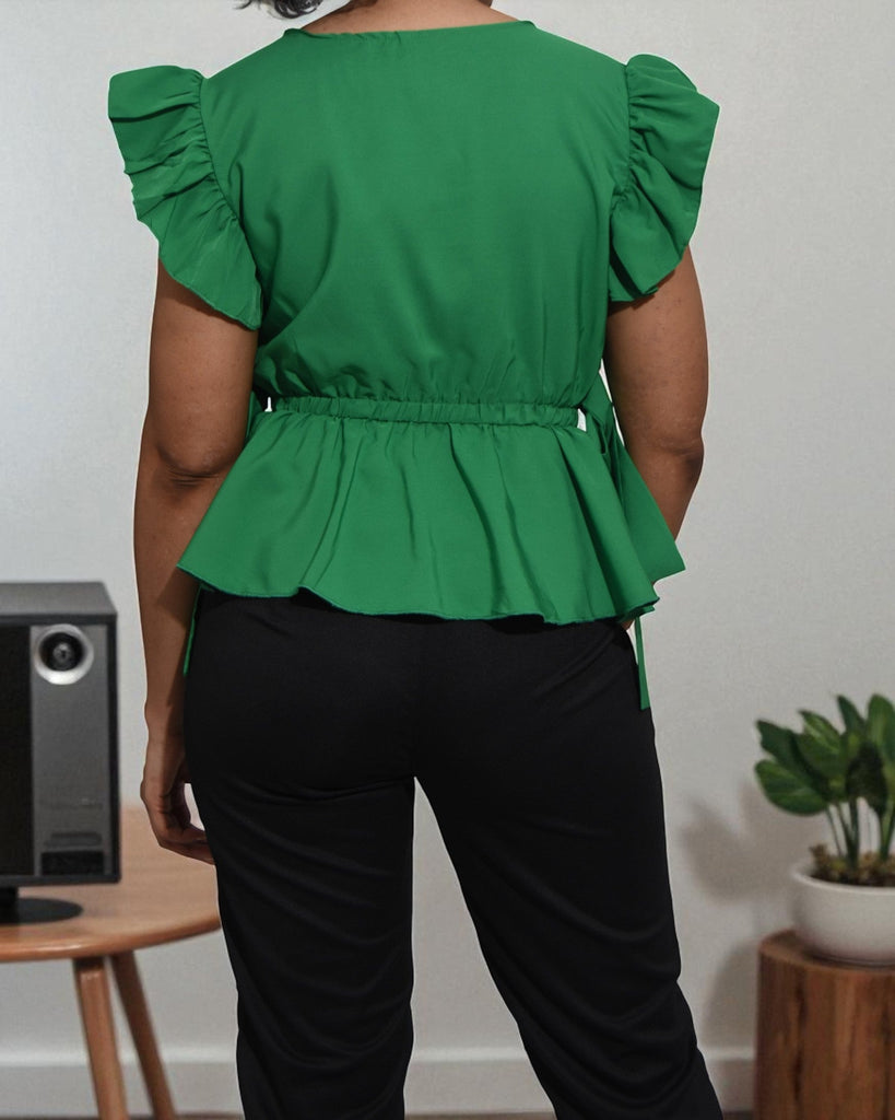 Ladies Green V Neck Side Tie Top - StylePhase SA