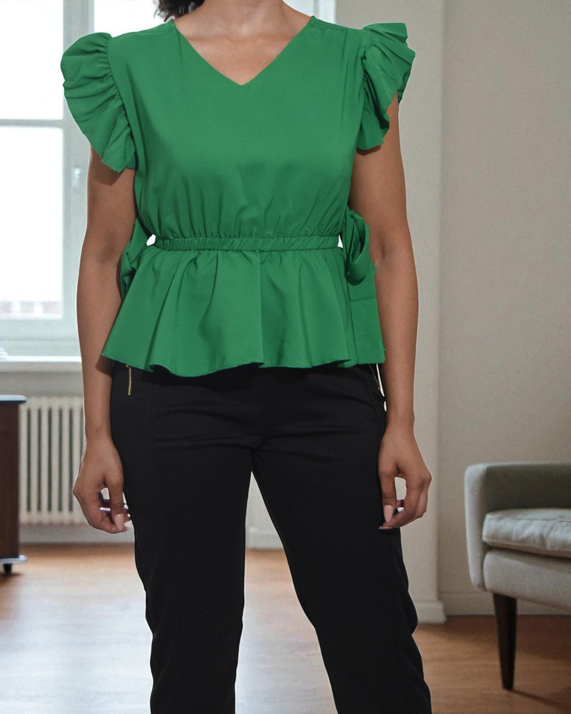 Ladies Green V Neck Side Tie Top - StylePhase SA