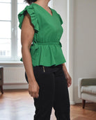 Ladies Green V Neck Side Tie Top - StylePhase SA