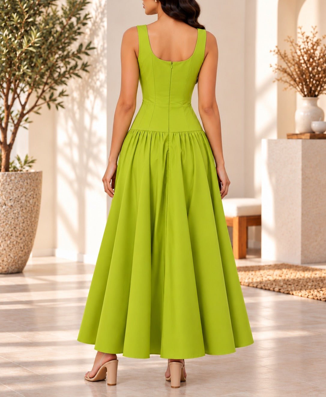 Ladies Green Zip Back Button Front Dress - StylePhase SA