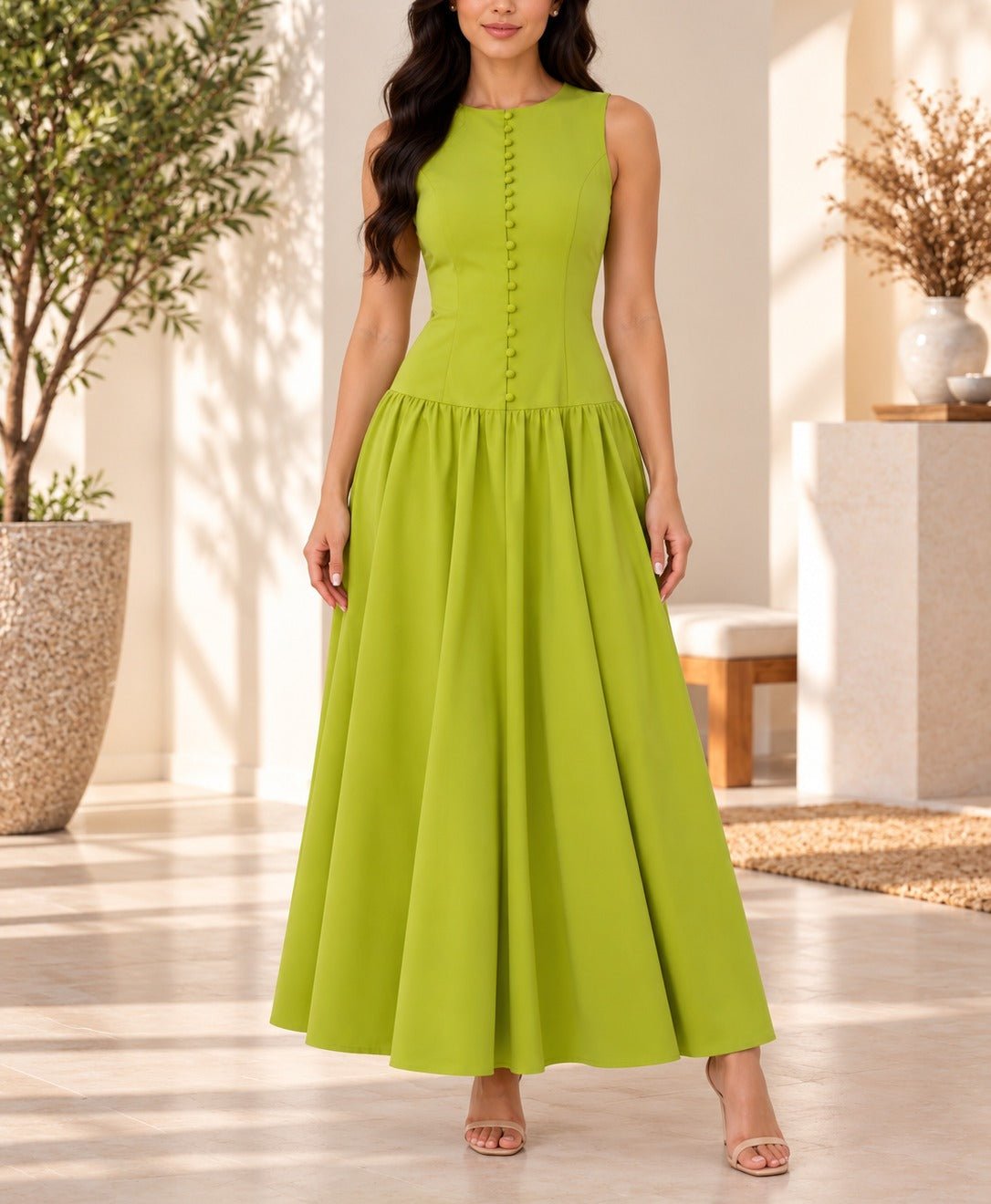 Ladies Green Zip Back Button Front Dress - StylePhase SA