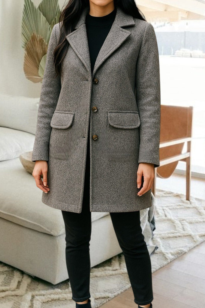 Ladies Grey 3 Button Pocket Coat - StylePhase SA