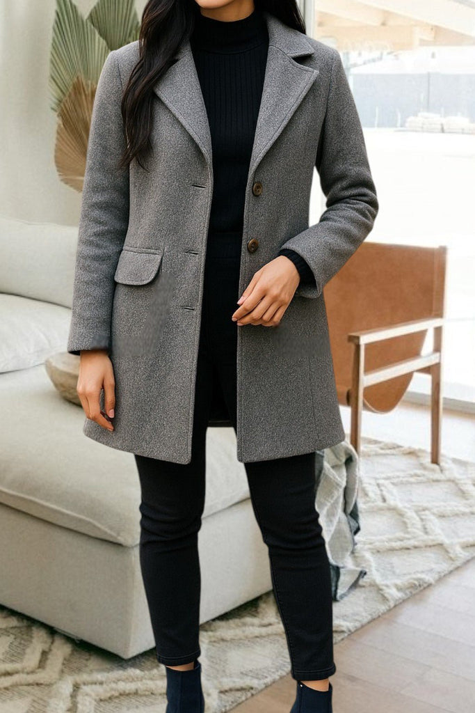 Ladies Grey 3 Button Pocket Coat - StylePhase SA