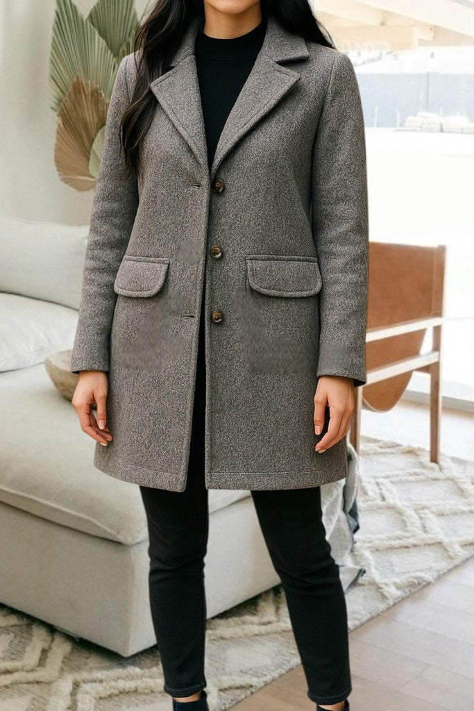 Ladies Grey 3 Button Pocket Coat - StylePhase SA