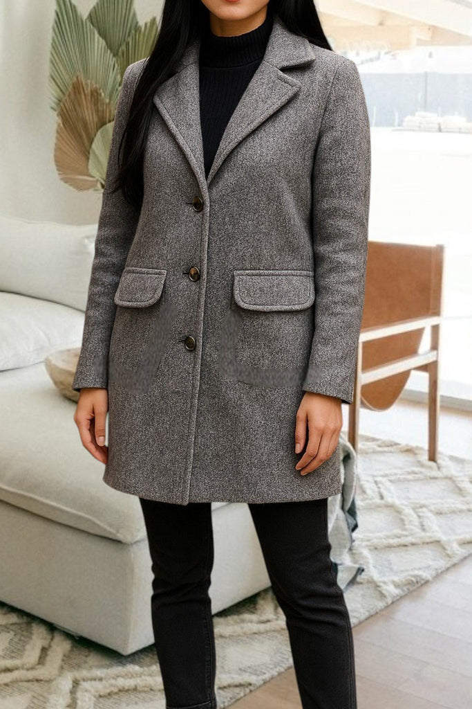 Ladies Grey 3 Button Pocket Coat - StylePhase SA