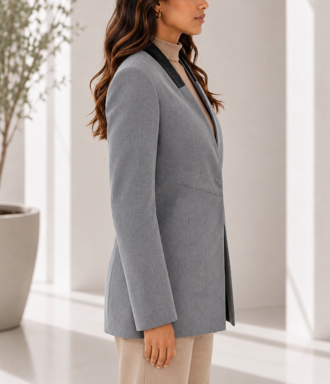 Ladies Grey And Black Collar Blazer - StylePhase SA