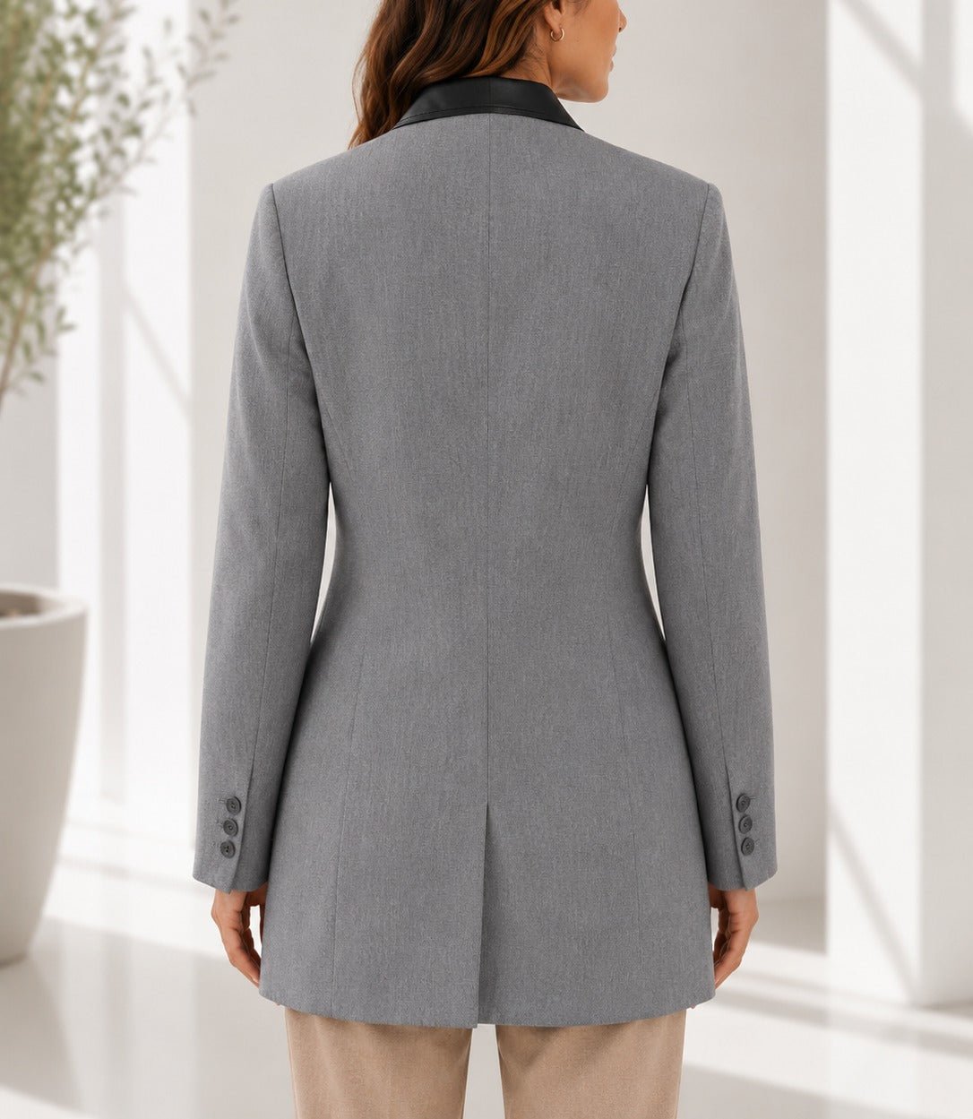 Ladies Grey And Black Collar Blazer - StylePhase SA