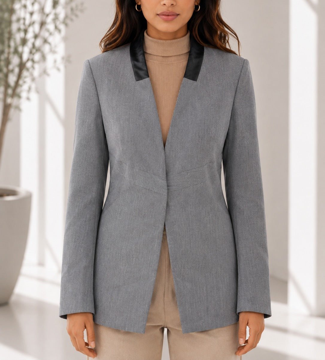 Ladies Grey And Black Collar Blazer - StylePhase SA