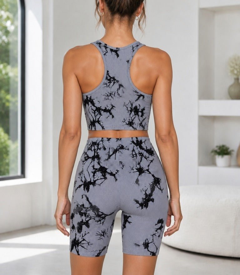 Ladies Grey And Black Tie Dye Active Wear Set - StylePhase SA