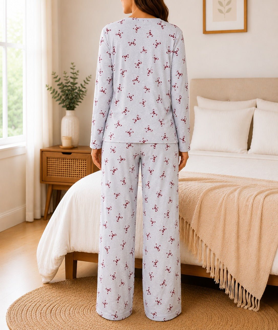 Ladies Grey And Brown Button Pyjama - StylePhase SA