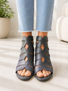 Ladies Grey Aurora Block Heel Caged Sandals - StylePhase SA