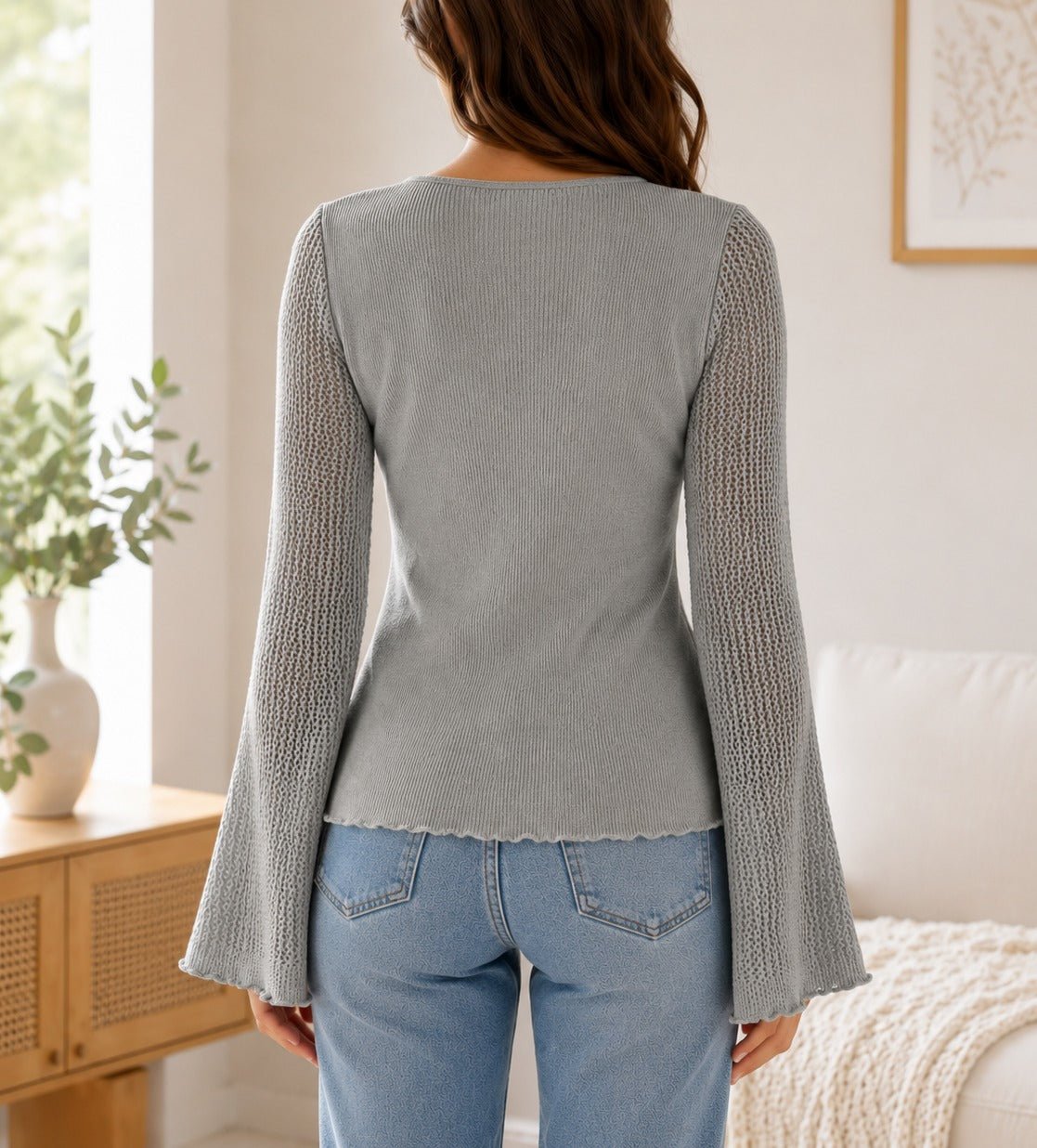 Ladies Grey Bell Sleeve Top - StylePhase SA
