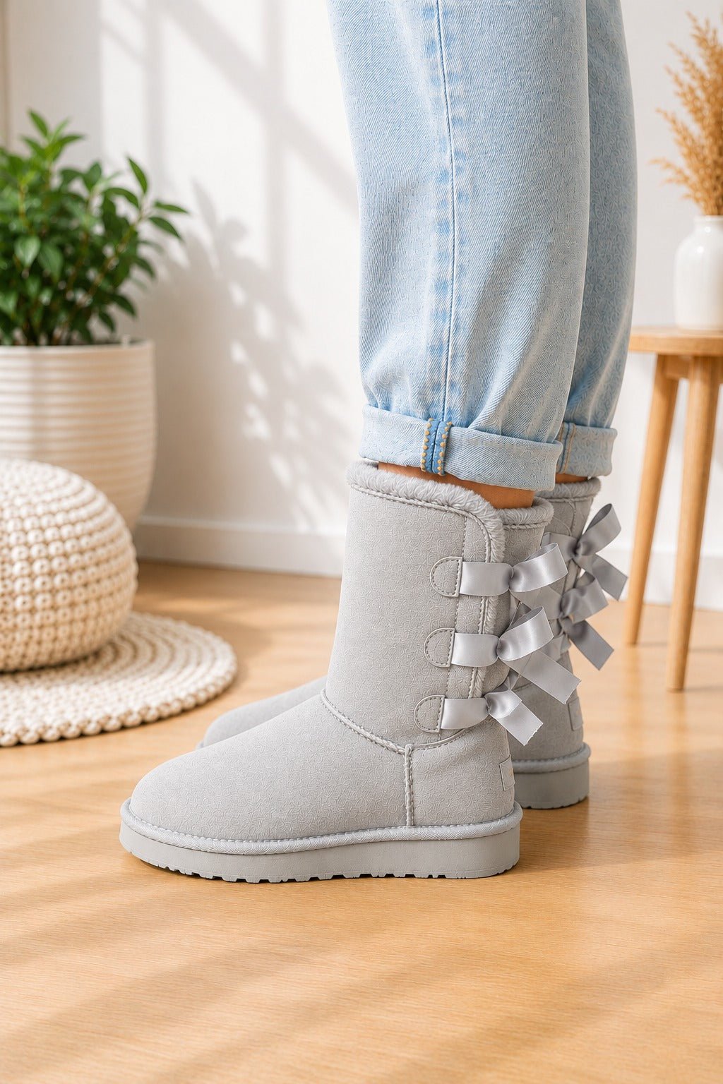 Ladies Grey Bow Warm Boots - StylePhase SA
