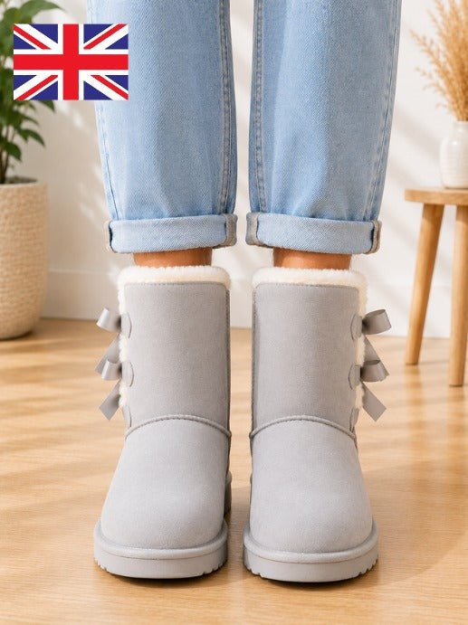 Ladies Grey Bow Warm Boots - StylePhase SA