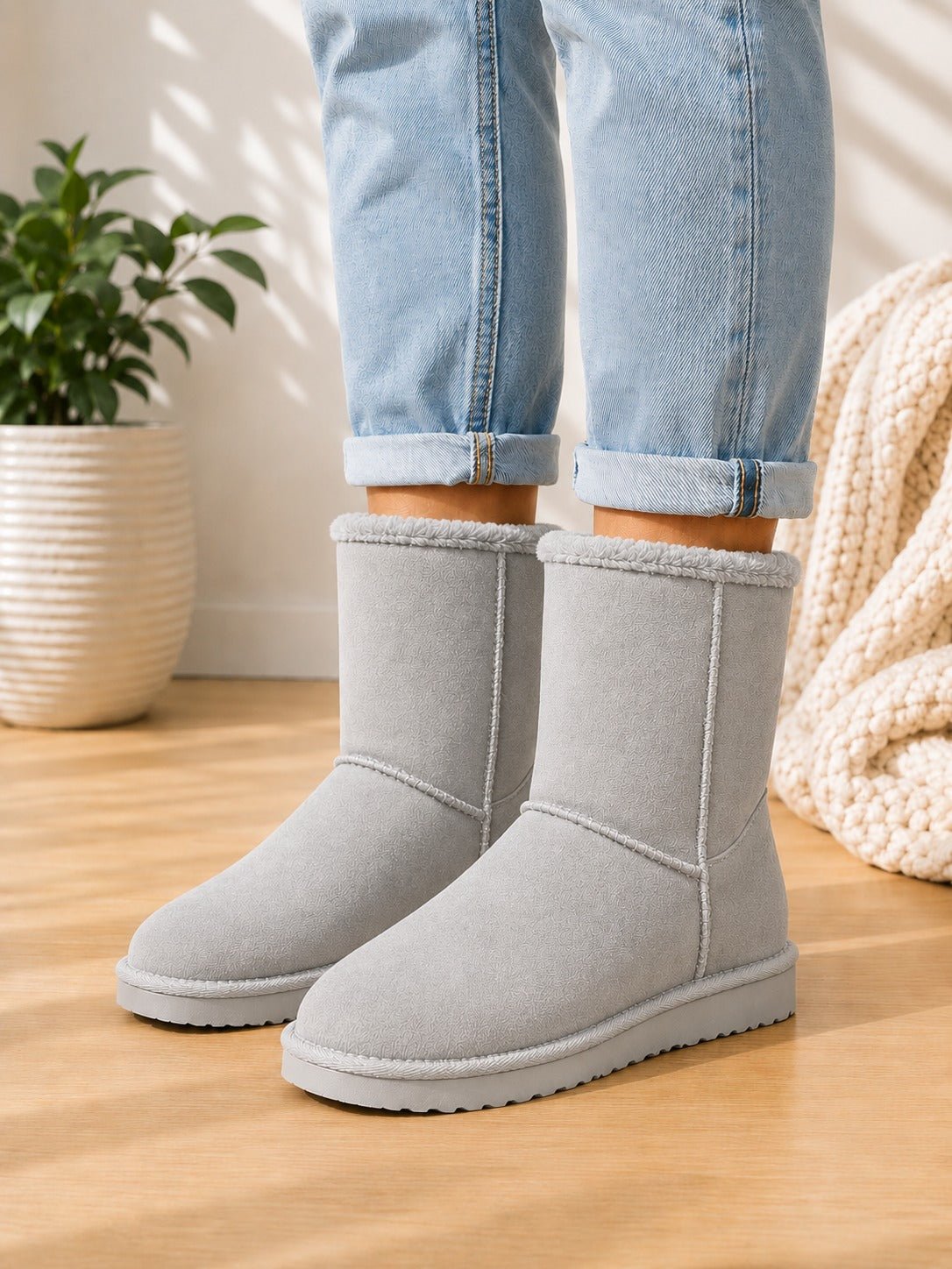 Ladies Grey Bow Warm Boots - StylePhase SA