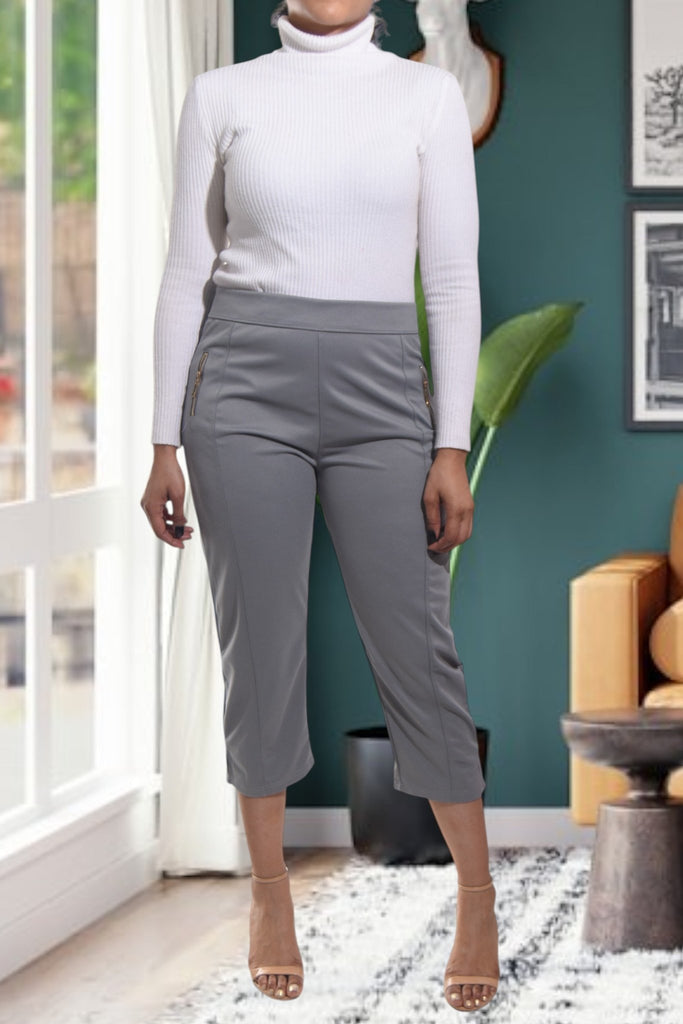 Ladies Grey Capri Zip Pants - StylePhase SA