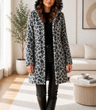 Ladies Grey Curly Melton Leopard Print Hooded Coat - StylePhase SA