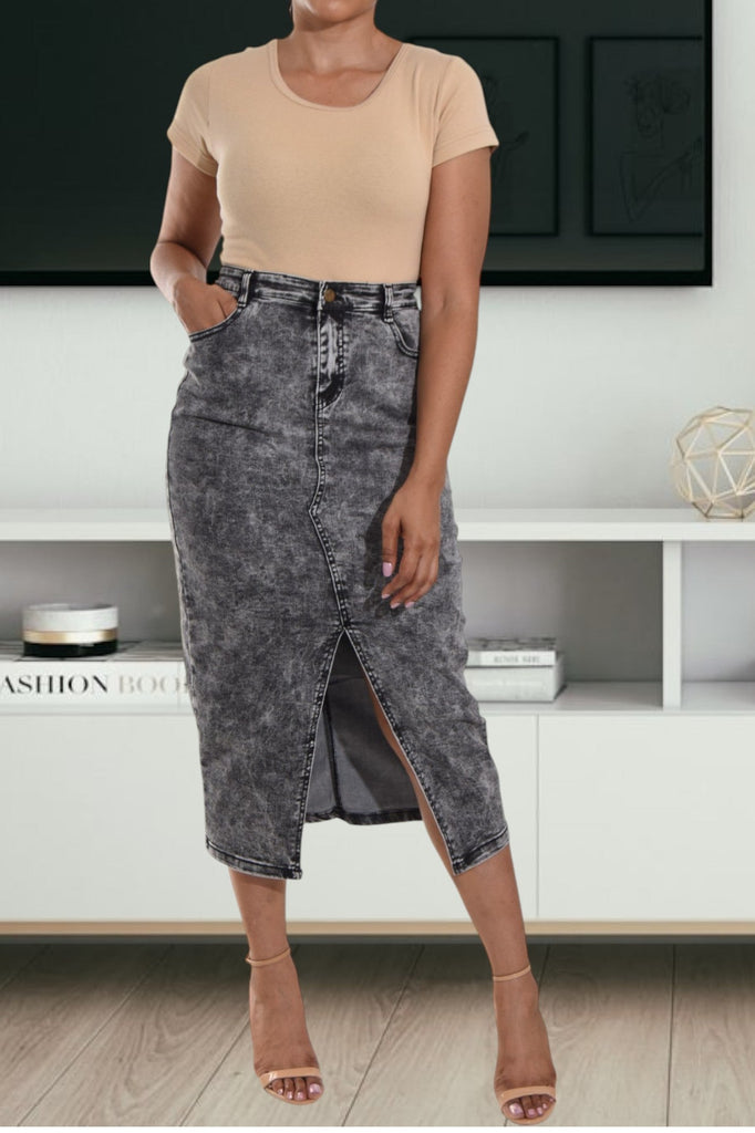 Ladies Grey Denim Slit Skirt - StylePhase SA