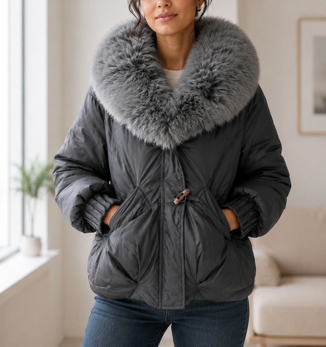 Ladies Grey Detachable Fur Jacket – StylePhase SA