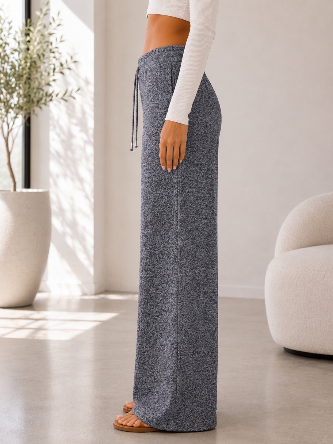 Ladies Grey Drawstring Knitwear Pants - StylePhase SA