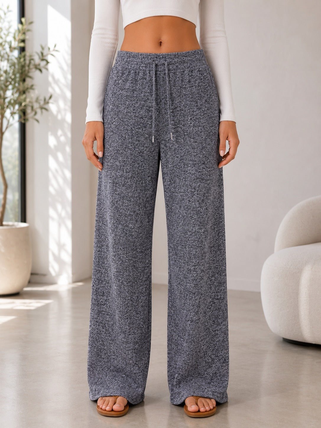 Ladies Grey Drawstring Knitwear Pants - StylePhase SA
