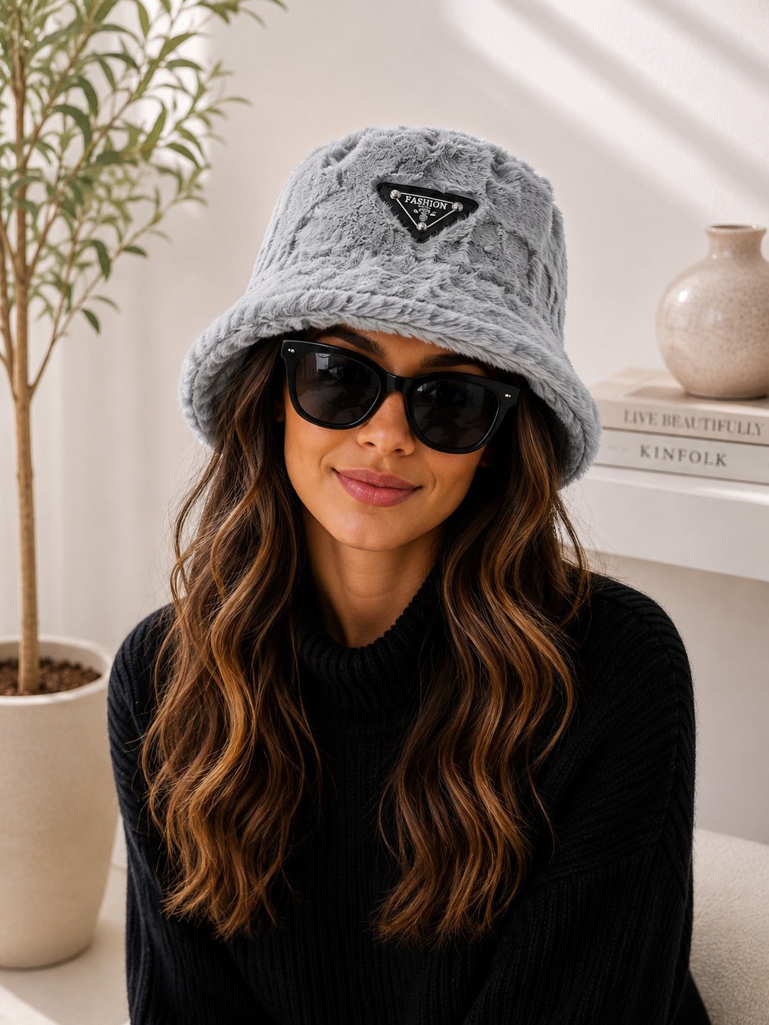 Ladies Grey Faux Fur Bucket Hat - StylePhase SA