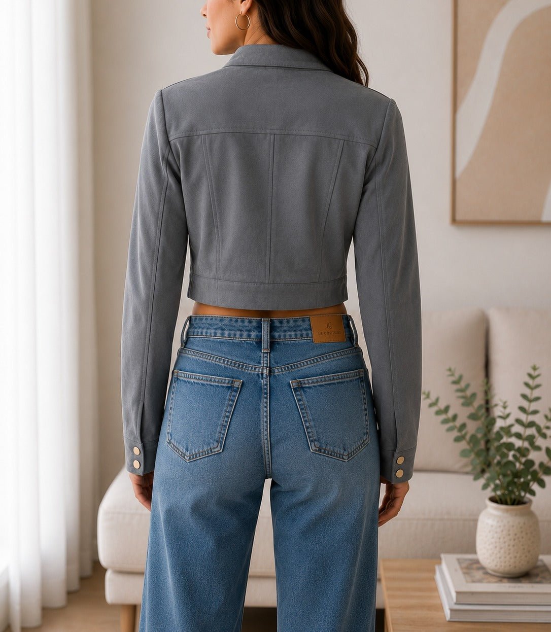 Ladies Grey Faux Suede Cropped Jacket - StylePhase SA