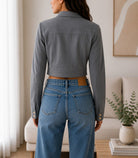 Ladies Grey Faux Suede Cropped Jacket - StylePhase SA