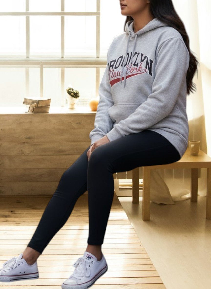 Ladies Grey Fleece Hoody Top - Brooklyn New York - StylePhase SA