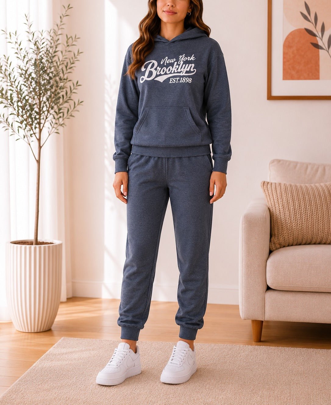 Ladies Grey Fleece Hoody Tracksuit Set - Brooklyn - StylePhase SA
