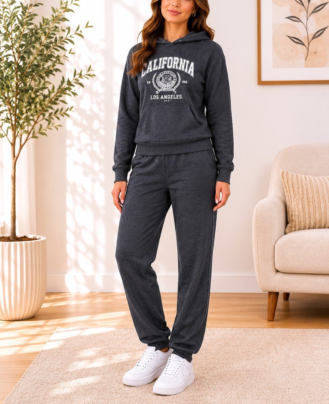 Ladies Grey Fleece Hoody Tracksuit Set - California - StylePhase SA