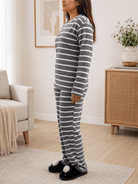 Ladies Grey Fleece Stripe Pyjama Set - StylePhase SA