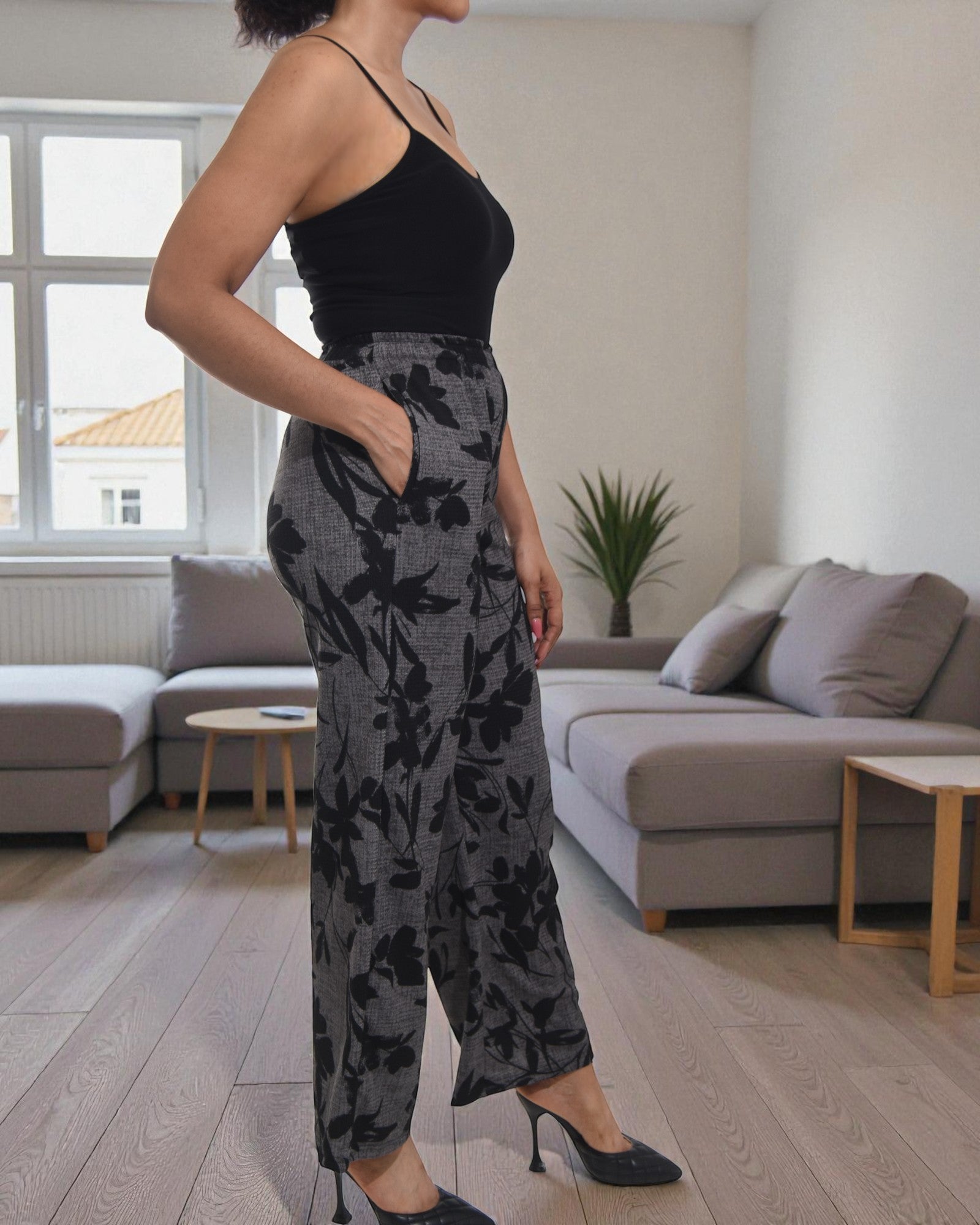 Ladies Grey Floral Pocket Pants - StylePhase SA