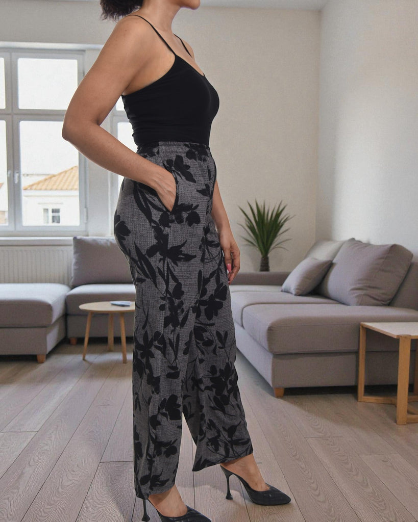Ladies Grey Floral Pocket Pants - StylePhase SA