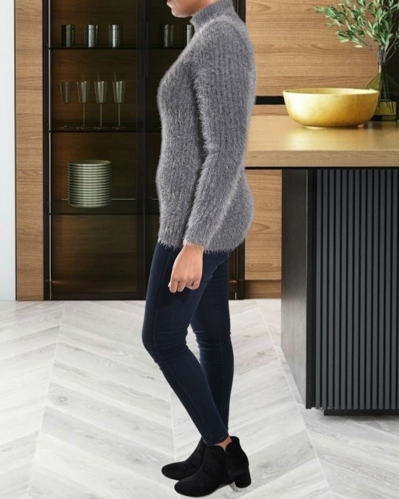 Ladies Grey Fuzzy Polo Neck Jersey - StylePhase SA
