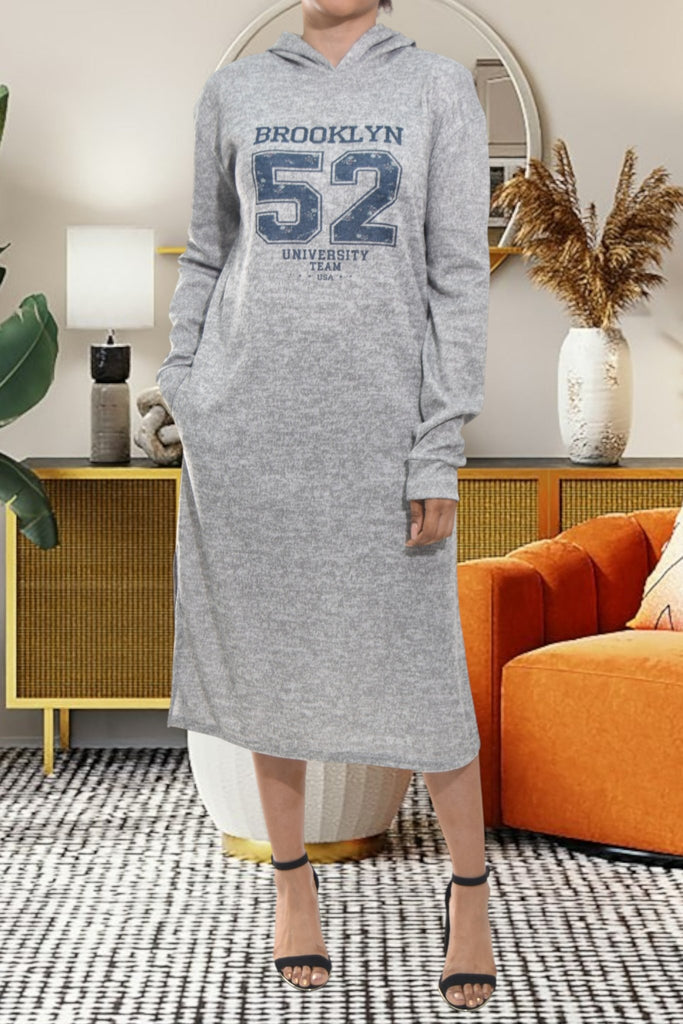 Ladies Grey Hoody Fleece Dress - Brooklyn 52 - StylePhase SA