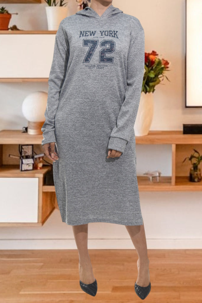 Ladies Grey Hoody Fleece Dress - New York 72 - StylePhase SA