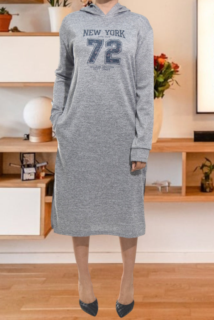Ladies Grey Hoody Fleece Dress - New York 72 - StylePhase SA