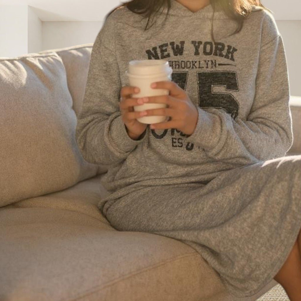 Ladies Grey Hoody Fleece Dress - New York 75 - StylePhase SA