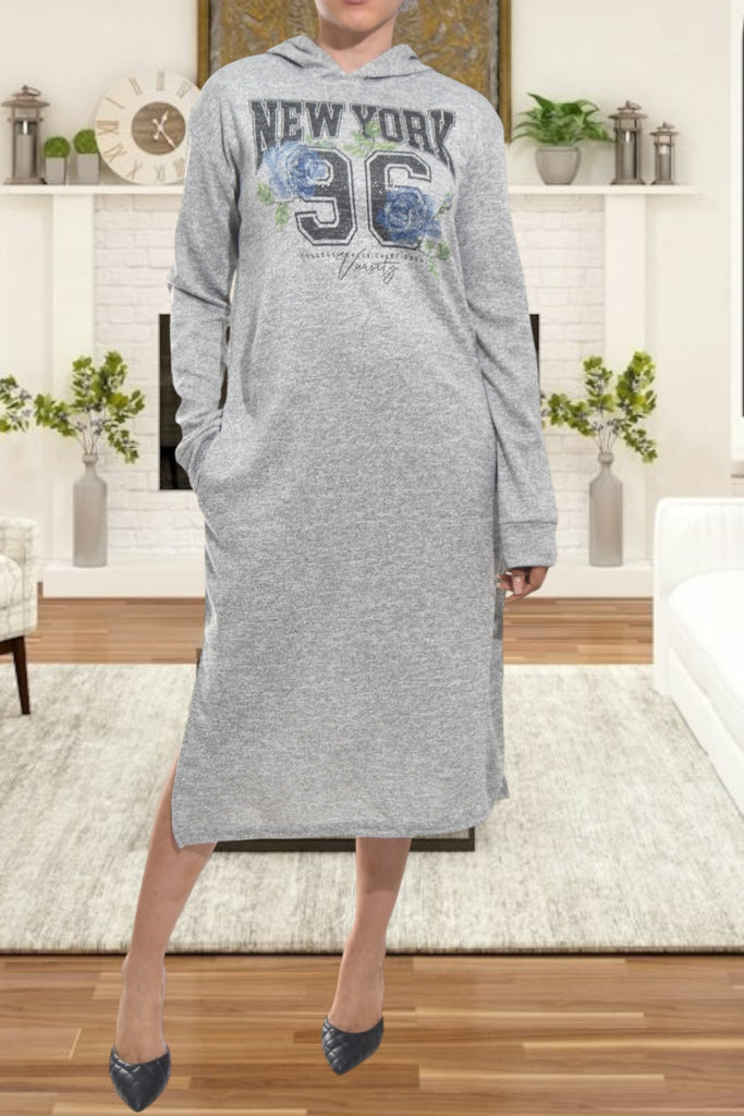 Ladies Grey Hoody Fleece Dress - New York 96 - StylePhase SA