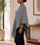 Ladies Grey Knitted V-Neck Poncho - StylePhase SA