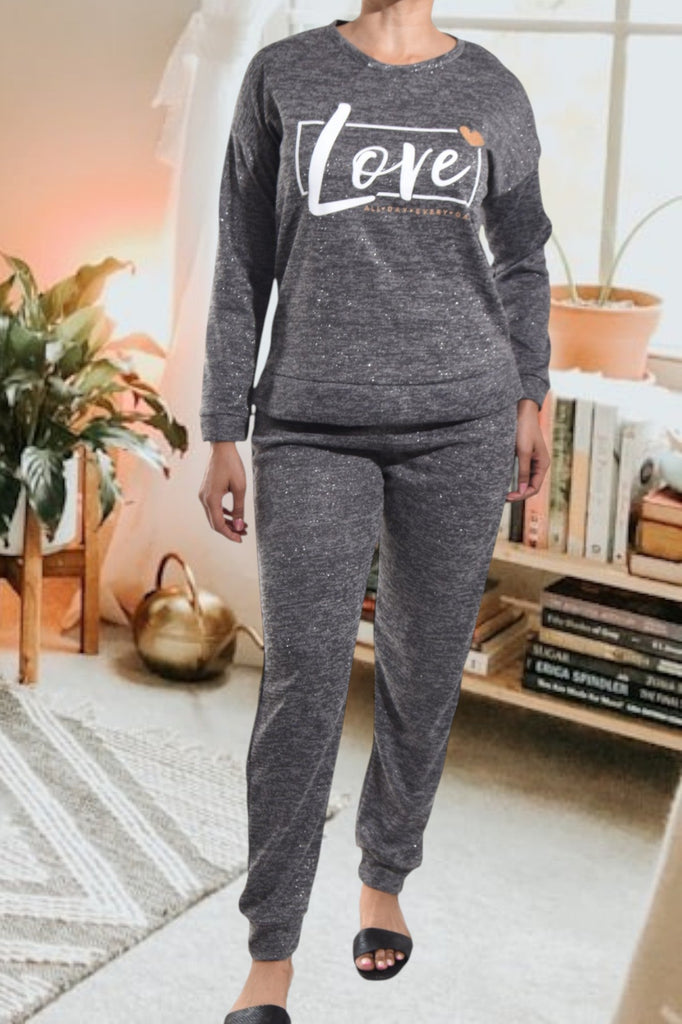 Ladies Grey Love Printed Two Piece Set - StylePhase SA