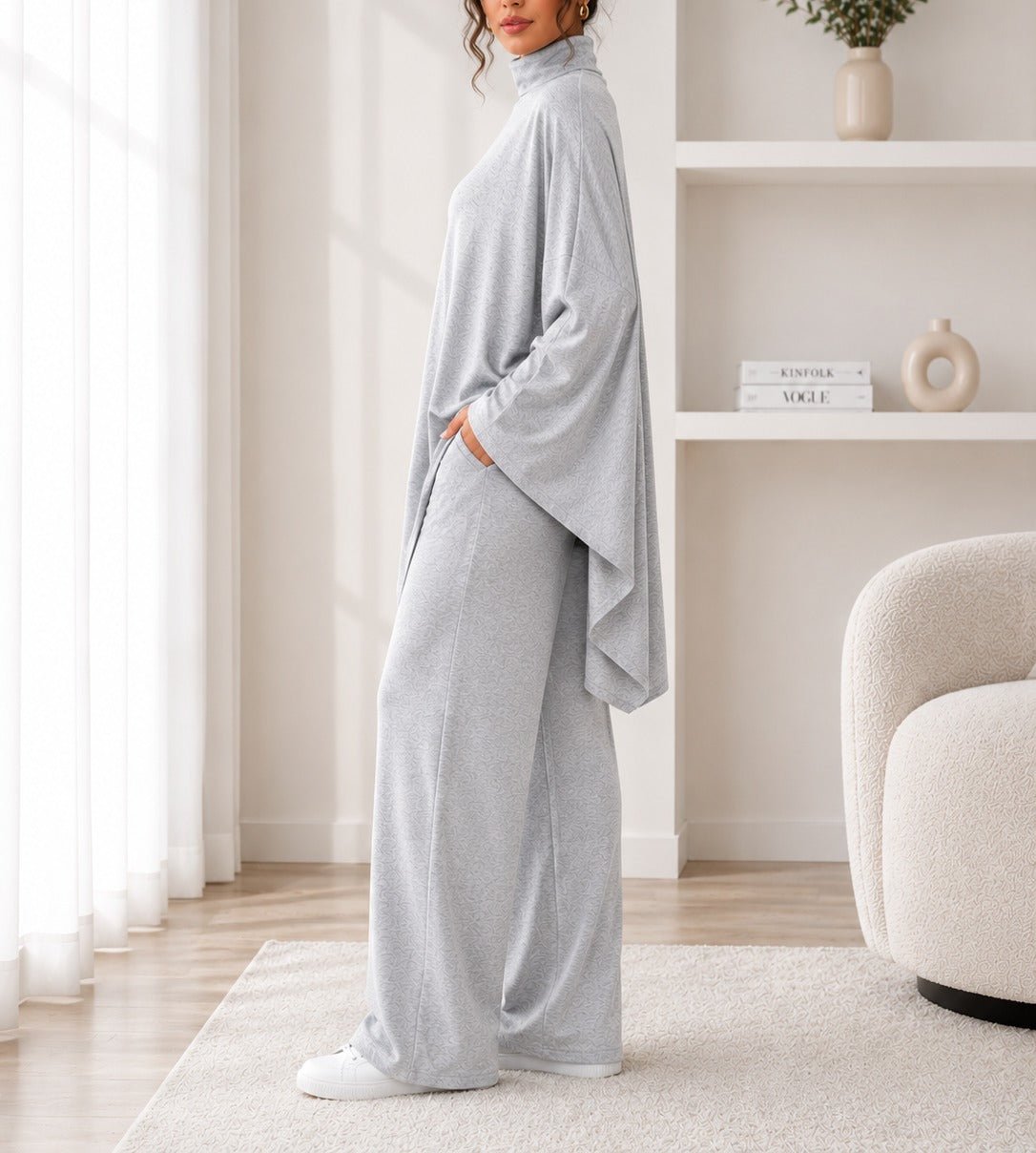 Ladies Grey Melange New Feeling Wide Leg Two-Piece Set - StylePhase SA