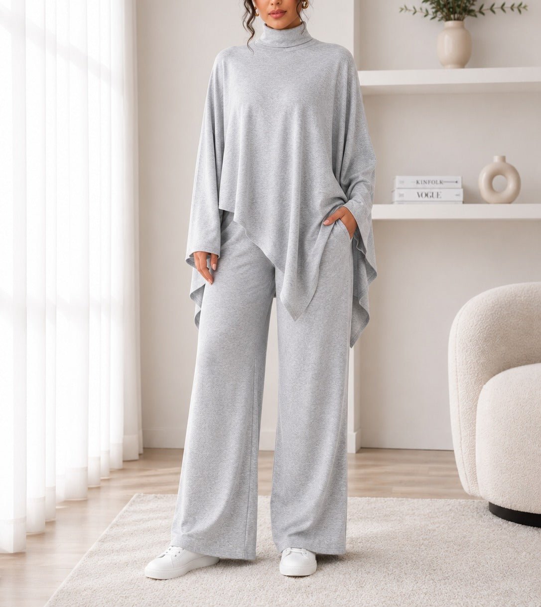 Ladies Grey Melange New Feeling Wide Leg Two-Piece Set - StylePhase SA