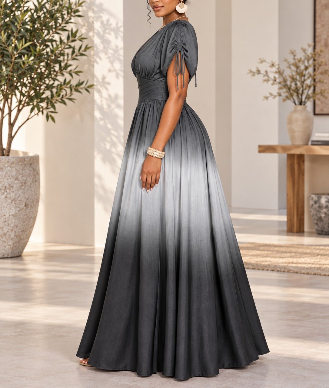 Ladies Grey Ombre Deep V-Neck Maxi Dress - StylePhase SA